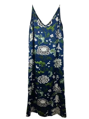 Vestido de seda floral azul 0 Adam Lippes estampado de loto asiático Foto 1 de 4