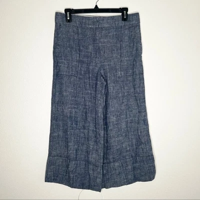 Pantalones Cortos Ann Taylor Mujer Azul Lino Pierna Ancha Tiro Alto Talla 6 Usados en Excelente Condición Foto 1 de 4