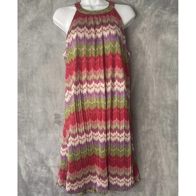 New York & Co Halter Solero Para Mujer Mediano Multicolor Zig Zag Rayas Sin Mangas Foto 1 de 4