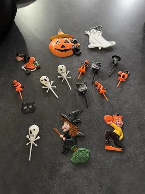 Vintage Halloween Pastel Cupcake Toppers Bruja Gato Esqueleto Foto 1 de 4