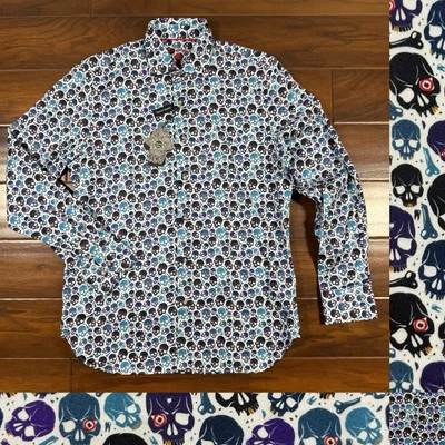 Camisa de manga larga Luchiano Visconti negra para hombre talla pequeña con estampado de calaveras Foto 1 de 4