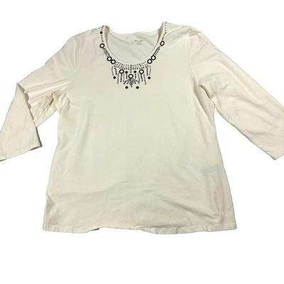 Camisa informal TanJay adornada top para mujer mediana crema manga 3/4 estrás Foto 1 de 4