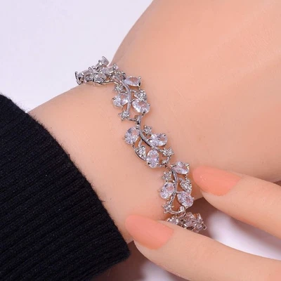 Brazalete Tenis Topacio Blanco y Circonita Circonita 925 Plata de Ley 7.99" B77, Regalo Navidad Foto 1 de 4