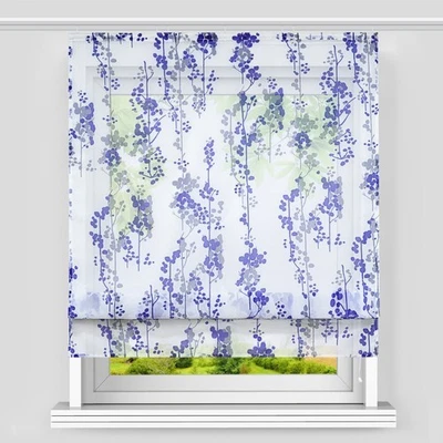 Raffrollo mit Klettband Klettschiene Blaubeere Raffgardine Küche Vorhang Modern - Bild 1 von 4