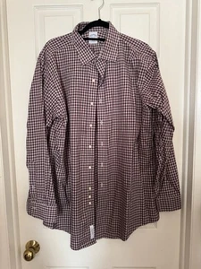 Brooks Brothers 17.5/34-35 Slim Fit Checkered Maroon Long Sleeve Dress Shirt - Picture 1 of 8