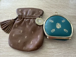 2 Vintage Antique Leather Coin Purse Dual Pocket Small Brown Lot - Picture 1 of 10