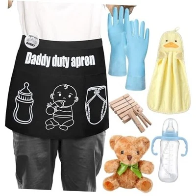 7 Piezas Nuevo Delantal Papá para Ser Regalos Papá Delantal Divertido Negro Simple Servicio de Pañales  Foto 1 de 4