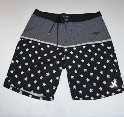Bañador Hurley Negro Estrellas y Rayas S 36 Board Shorts Ropa de Playa Pantalones Foto 1 de 4