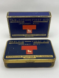 Antique Tabloid Tin First-Aid Pocket Kit + Box Burroughs Wellcome & Co. NEW YORK - Picture 1 of 18