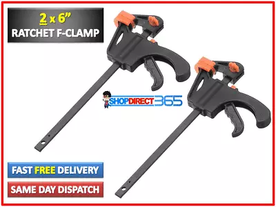 2 X 150mm 6  Wood Working Bar F Clamp Grip Ratchet Quick Release Squeeze #9-15 • 9.70€