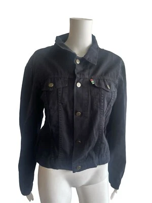 Moschino Cheap & Chic 90s Denim Jacket Oversize M L Black Moschino Peace Buttons - Image 1 of 4