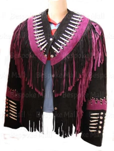 New Men's American Native Western Leather Coat Jacket Fringes Bones Studs-249 - Picture 1 of 4