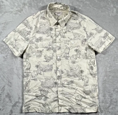 Wallace & Barnes Hawaiian Shirt Men’s Small Safari Elephant Hippo Cotton Camp - Image 1 of 4