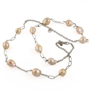 Beautiful Sterling Silver 925 and Pearl Chain Linked Necklace for Women - Picture 1 of 4