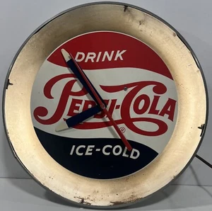 1940’s Vintage Light Up Pepsi Cola Clock Missing Glass Bezel & Glass Cover Works - Picture 1 of 7