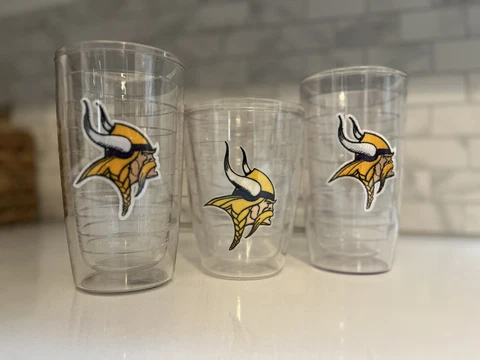 3 Minnesota Vikings Tervis Tumblers- Plastic Mug- Hot/cold-NO LID Cover
