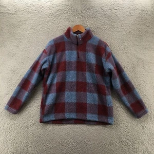 Eddie Bauer Fleece Sweater Jacket Womens L Blue Red Quarter Zip Long Sleeve Mock - Picture 1 of 11