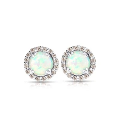 Round Halo Simulated Opal & Morganite Stud Earrings in Sterling Silver - Image 1 of 3