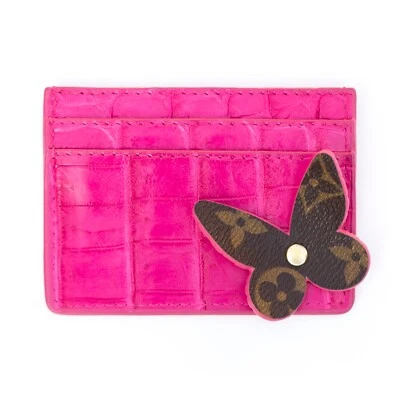 Tarjetero de cuero de cocodrilo genuino rosa hecho a mano cocodrilo  Foto 1 de 4