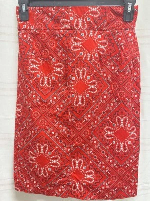 Harve Benard Red Bandana Print Knee Length Pencil Skirt Sz 8  Foto 1 de 4