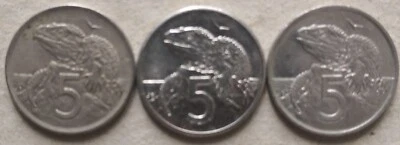New Zealand 3 pcs 3 Series 5 Cents coin (1971, 1989 & 1999) - Image 1 of 2