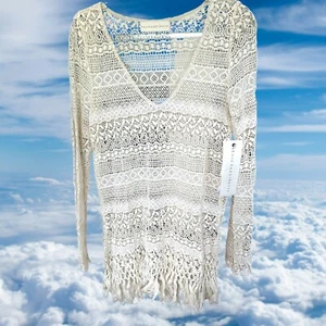 $236 NWT Johnny Was 4 Love & Liberty Cloud Crochet Sweater S Long Sleeve Ivory - Picture 1 of 7