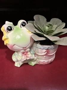 Vintage Cute Frog Planter Ceramic Kitchy MCM Baby Room Decor KK Ceramic Japan - Picture 1 of 6