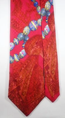 LEONARD RED w/ COLORFUL EASTER EGGS 100% SILK NECK TIE MADE IN PARIS FRANCE - Image 1 of 4