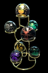 UNIQUE Christmas Display Black Obsidian Embossed Spheres With Metal Stand - Picture 1 of 8