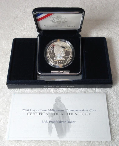 2000-P Lief Ericson Commemorative Silver Dollar Proof Cover