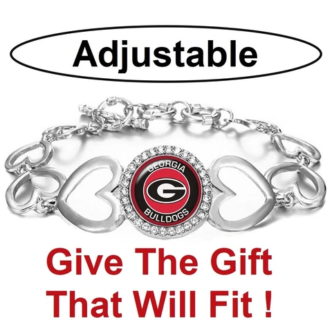 Georgia Bulldogs Womens Silver Heart Link Adjust. Bracelet w Gift Pkg D27 Cover