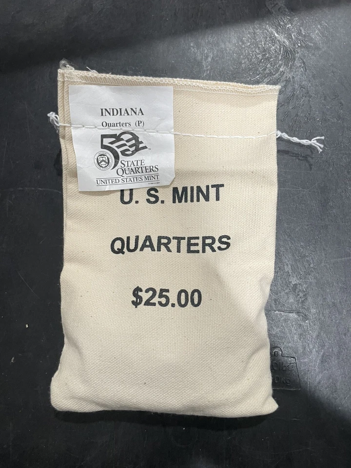 2002 P Indiana State Quarter Original Mint Sewn Bag 100 coins - Image 1 of 1