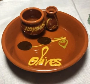 Redware Pottery Olive Dish - Handpainted High Glaze - French Country Style - Picture 1 of 5