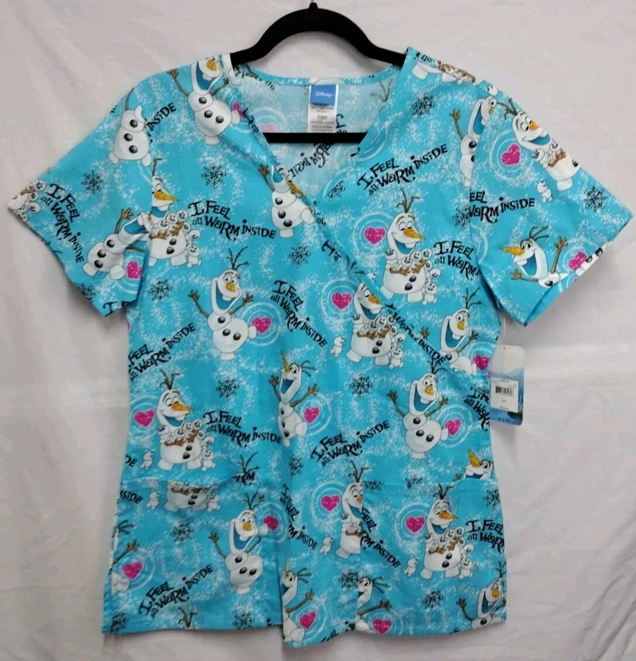 Disney Frozen Ladies Nursing Scrub Top Size Small 2 Front Pockets Pediatric Nurs