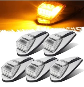 5pcs Truck Cab Marker Light LED Amber Running Lights w/Chrome Base Pete Kenworth - Picture 1 of 7