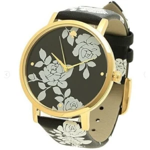 Kate Spade KSW1498 Metro Floral Black Leather Round Dial Analog Ladies Watch - Picture 1 of 4