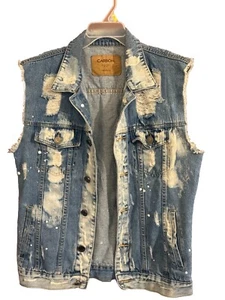 CARBON Men's Distressed Acid Wash Vest Biker Denim Jean Jacket Sz M - Picture 1 of 5