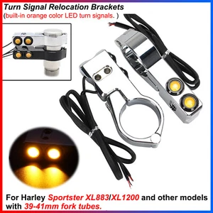 Soporte de reubicación de señal de giro LED montaje abrazadera de horquilla 39-41 mm para Harley Sportster - Imagen 1 de 13