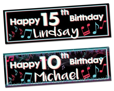 Personalised birthday banner music party children poster decoration-18th 16th 20 - Image 1 of 2