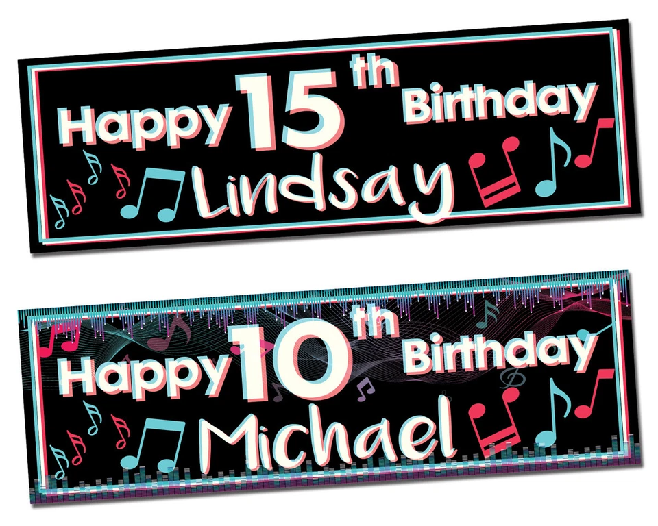 Banner Cumpleaños Personalizado Música Fiesta Niños Cartel Decoración-18 16 20 Foto 1 de 2