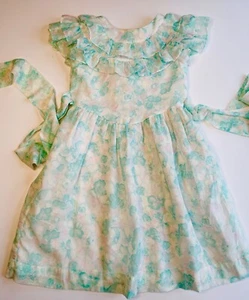 VTG 80'S POLLY FLINDERS PASTEL GREEN&PINK FLORAL PRAIRIE RUFFLED DRESS*GIRLS 7 - Picture 1 of 6