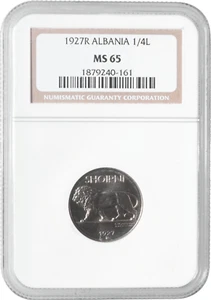 Albania 1/4 lek 1927, NGC MS65, "Kingdom of Albania (1925 - 1938)" - Picture 1 of 2
