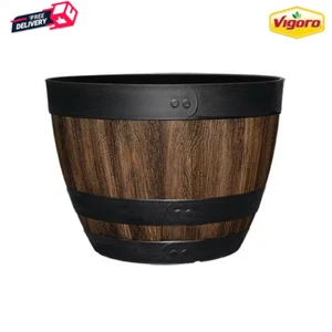 16 Inch Resin Barrel Planter Indoor Outdoor Garden Decor Large Flower Plant Pot - Picture 1 of 12