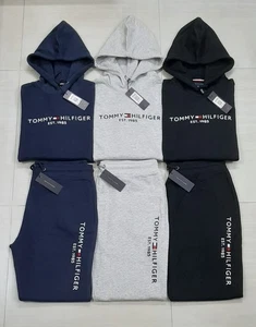 Tommy Hilfiger  Jogger Sweatsuit 2PC Pants SPELL OUT Hoodie Athleisure - Picture 1 of 10