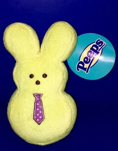 NUEVO CON ETIQUETAS PEEPS Recién Nacido PELUCHE AMARILLO CONEJITO DE PASCUA CON CORBATA CHIRRIDO JUGUETE PARA PERRO MASCOTA - Imagen 1 de 1