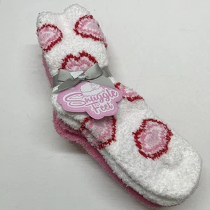 3 X Snuggle Feet Socks Womens Pink Red White Hearts Soft Cozy Warm Fuzzy Sz 5/9 - Picture 1 of 8