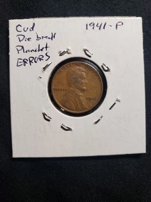 1941-P Lincoln Wheat Back One Cent Major  Lamination/Cud/Die Break Errors - Image 1 of 4