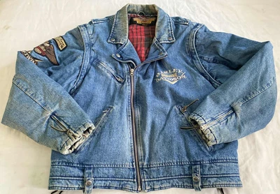 Vintage Harley Davidson Jean Jacket 2X Panhead Zip Off Sleeves Flannel Lined - Image 1 of 4