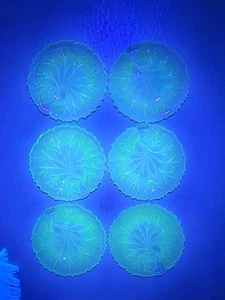 Vtg Indiana Glass Pebble Leaf 8" Salad Plates Set Of 6 Depression Glass Glows - Picture 1 of 6