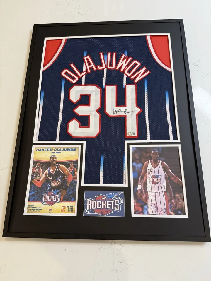 Hakeem Olajuwon Signed/Framed Houston Rockets Jersey Beckett COA - Image 1 of 4
